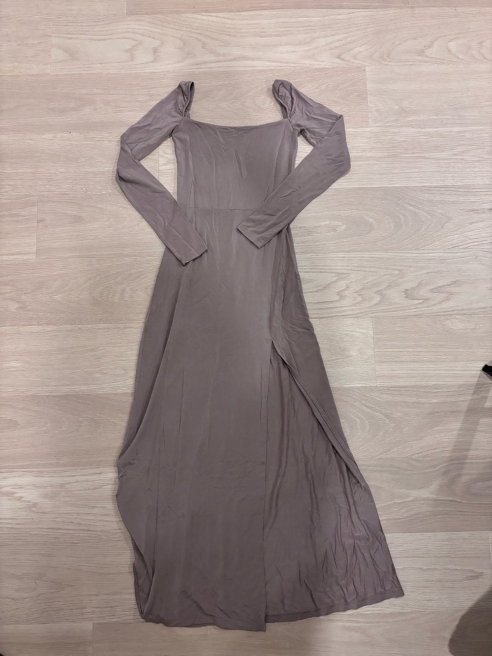 Wilfred Taupe Long Sleeve Maxi Dress with Side Slit
